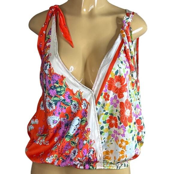 Free People Tied To You Surplice Tank Top Tie Straps Fiesta Combo SZ Medium - Picture 1 of 9